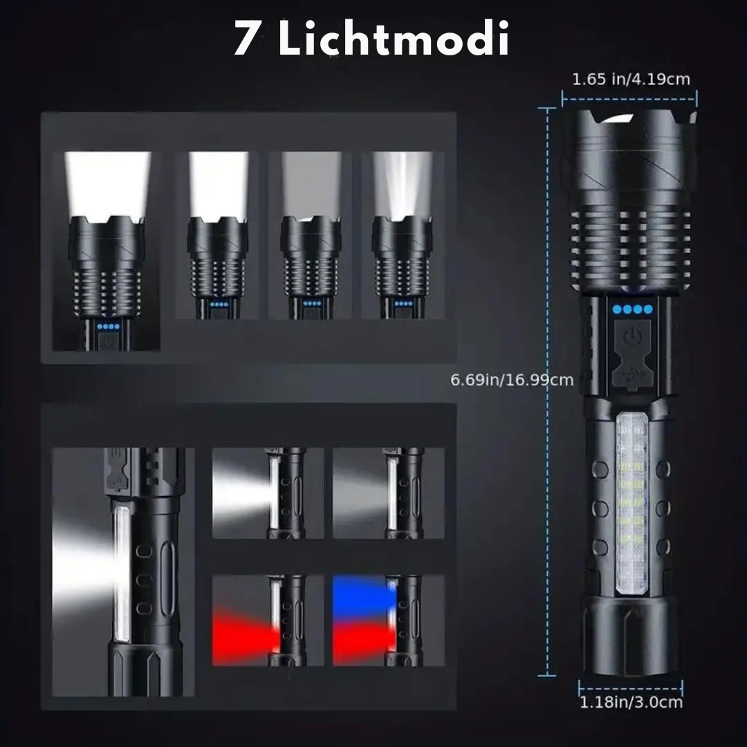 Helvano | Militär-Taschenlampe LED USB-Aufladbar