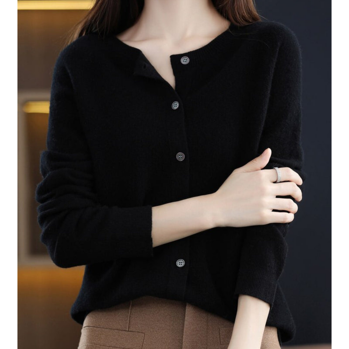 Helvano | Damen Rundhals Cardigan mit Knopfleiste