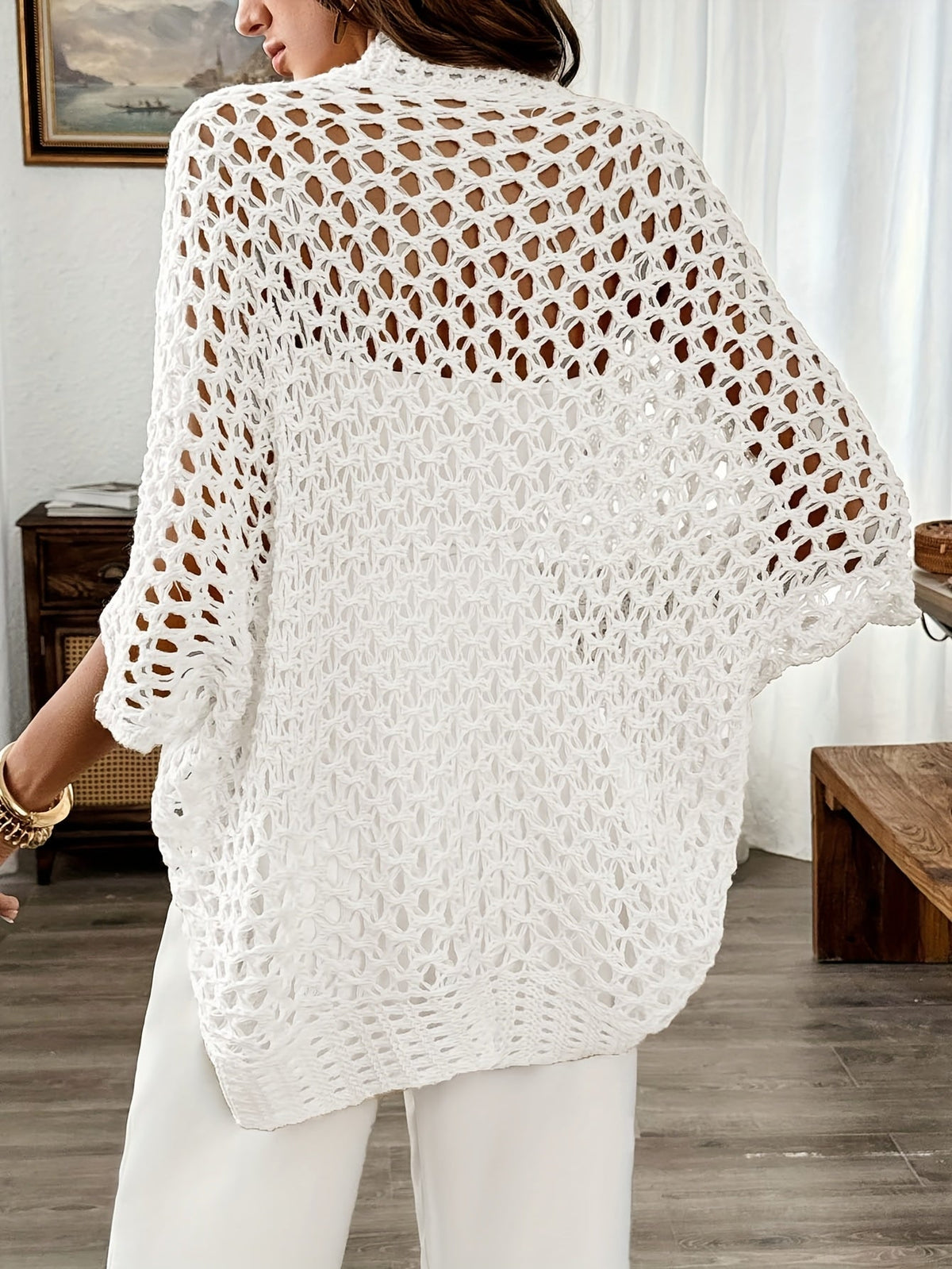 Helvano | Offene Damen-Strickjacke mit Fledermausärmeln