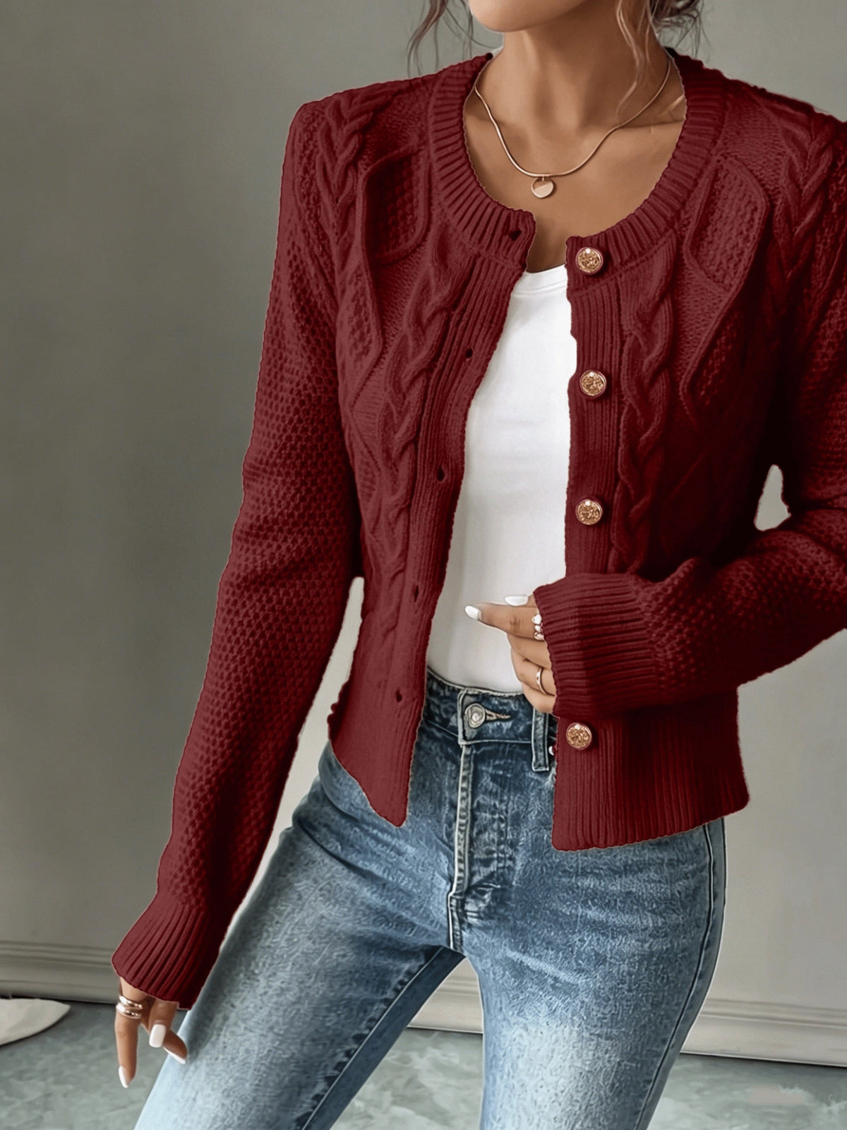 Helvano | Damen Zopfstrick-Cardigan mit Knopfleiste