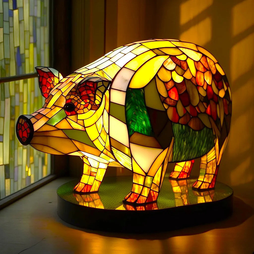 Helvano | Buntglas-Tischlampe im Tierdesign