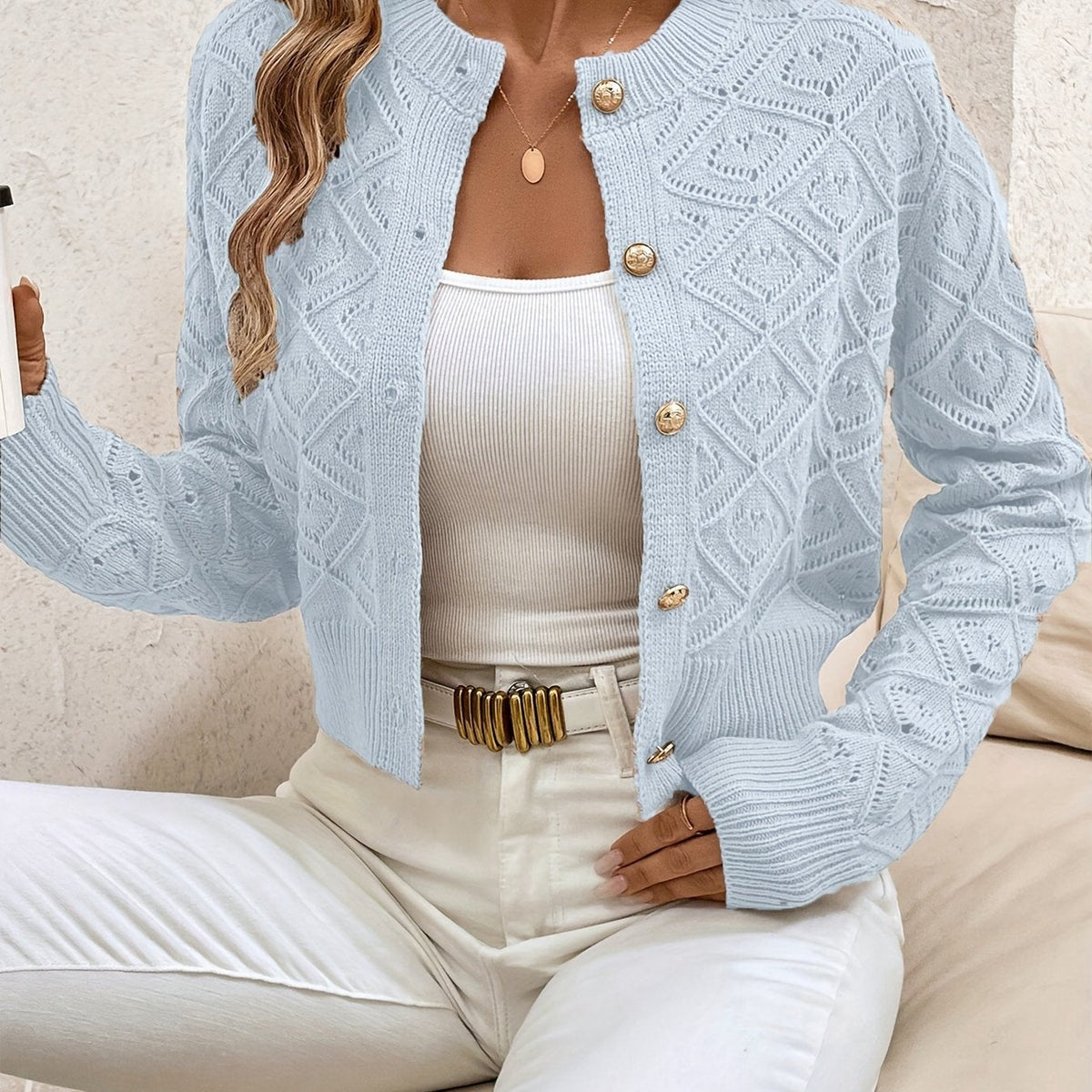 Helvano | Strukturierte Strickjacke mit Knopfleiste für Damen