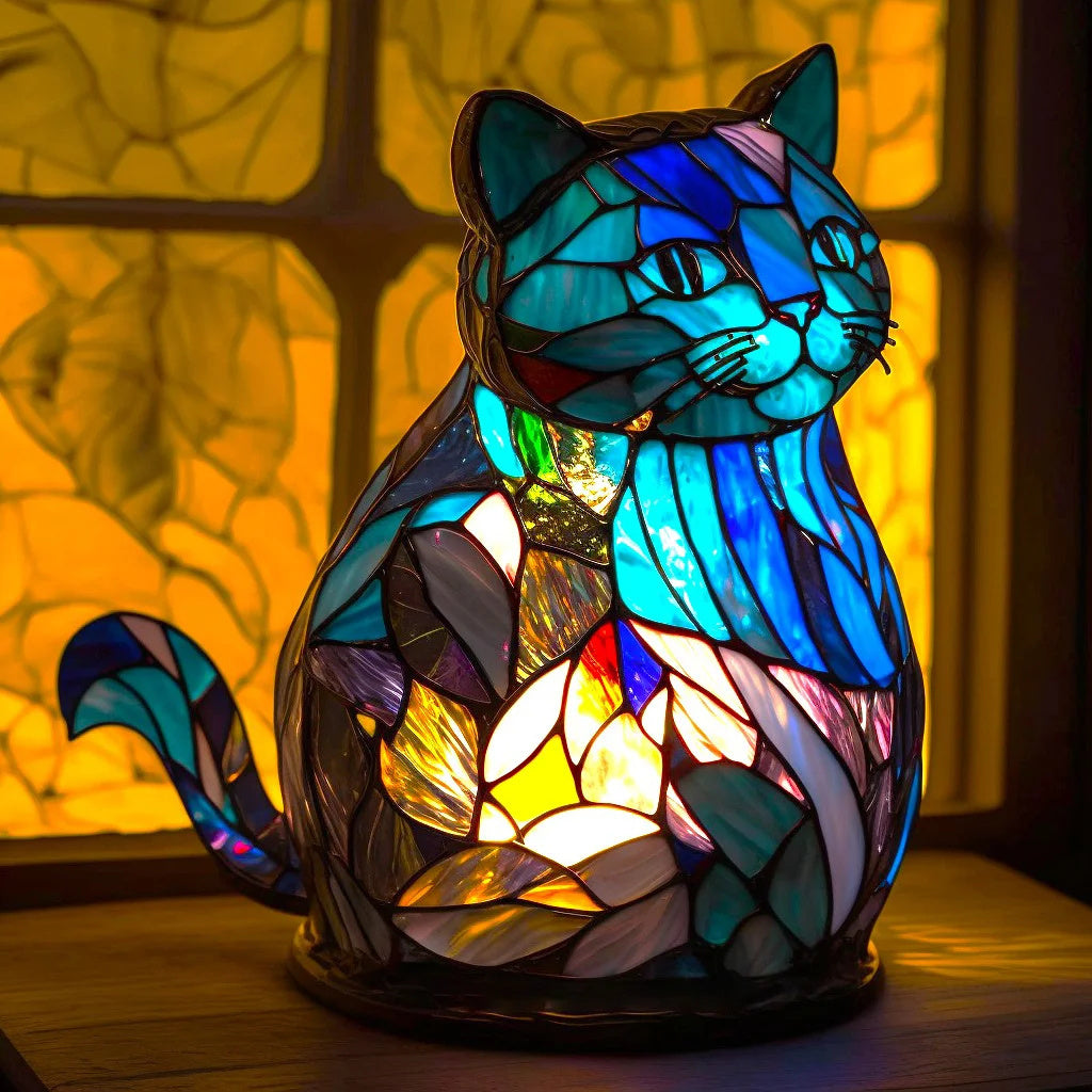 Helvano | Buntglas-Tischlampe im Tierdesign