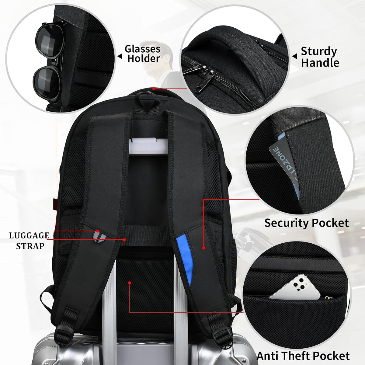 Helvano | Laptop-Rucksack mit USB-Anschluss für Reisen