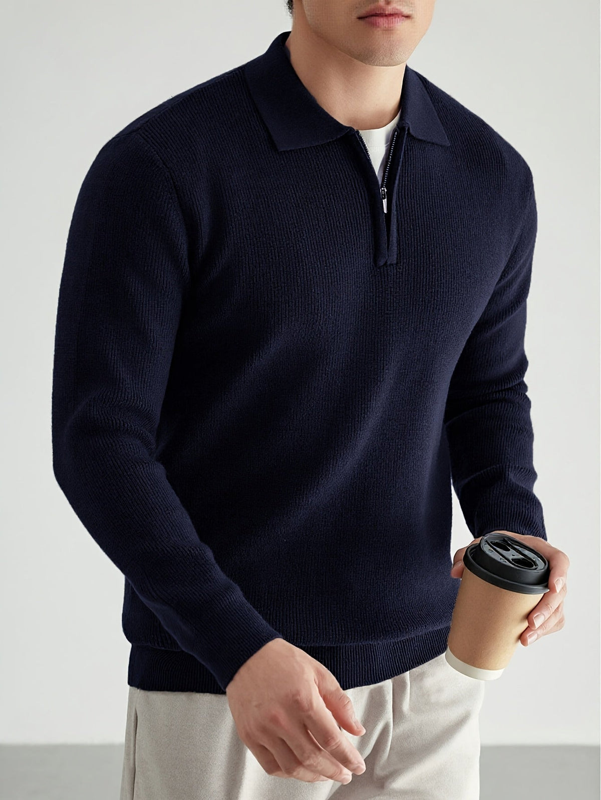 Helvano | Strickpullover mit Polokragen und Zip für Herren
