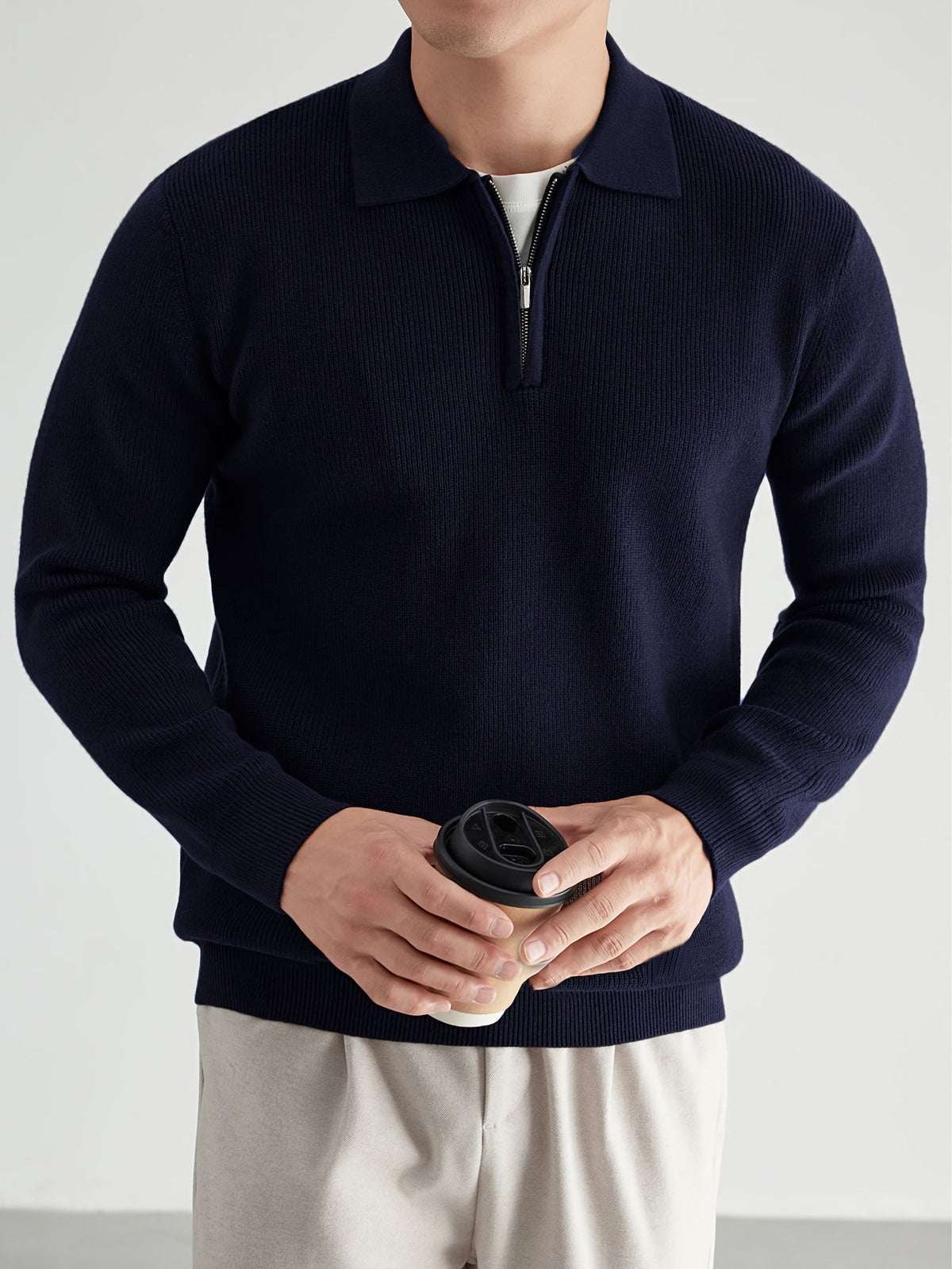 Helvano | Strickpullover mit Polokragen und Zip für Herren