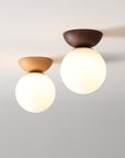 Helvano | Deckenleuchte mit Glaskugel in Holzoptik