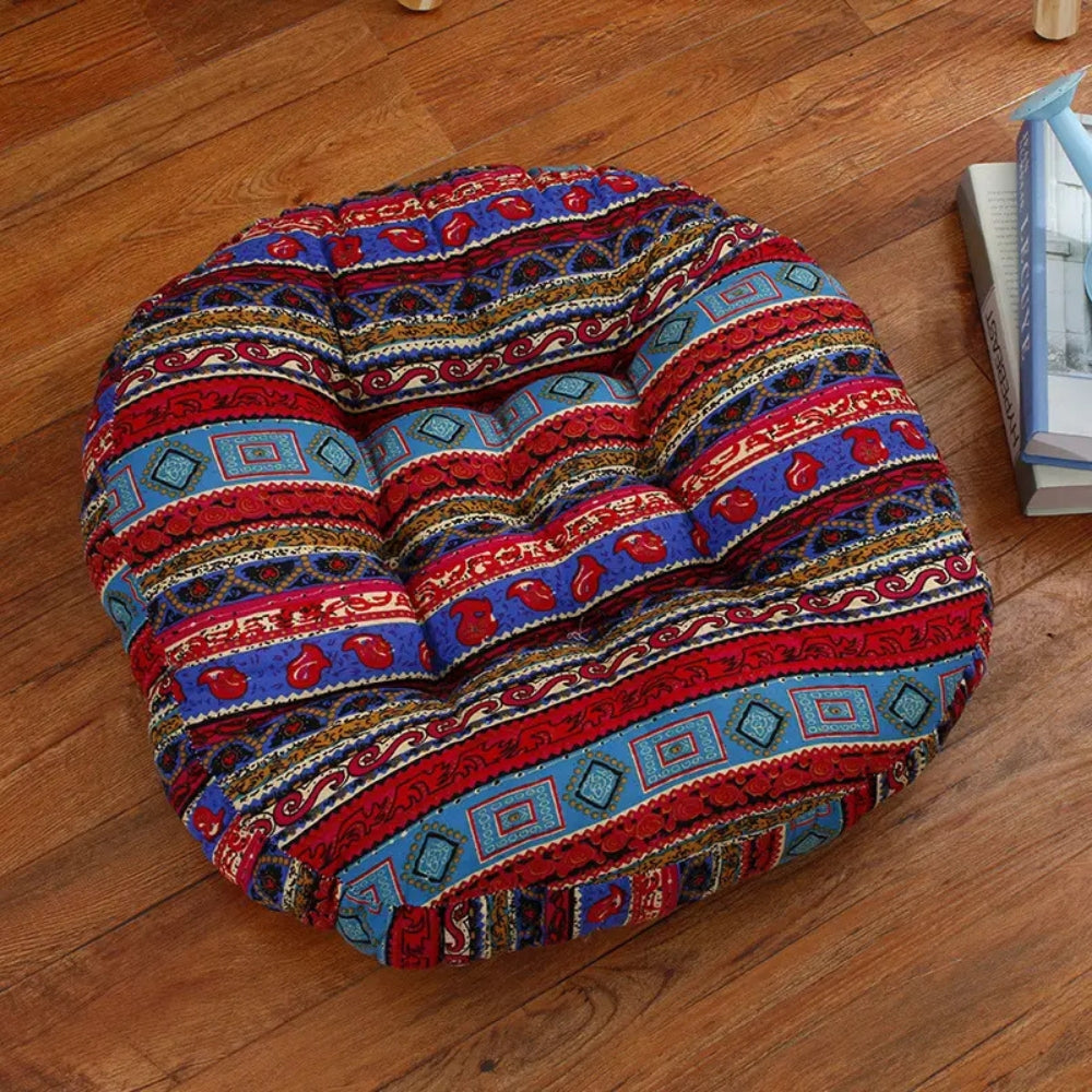 Helvano | Rundes Bodenkissen aus Baumwolle im Boho-Stil