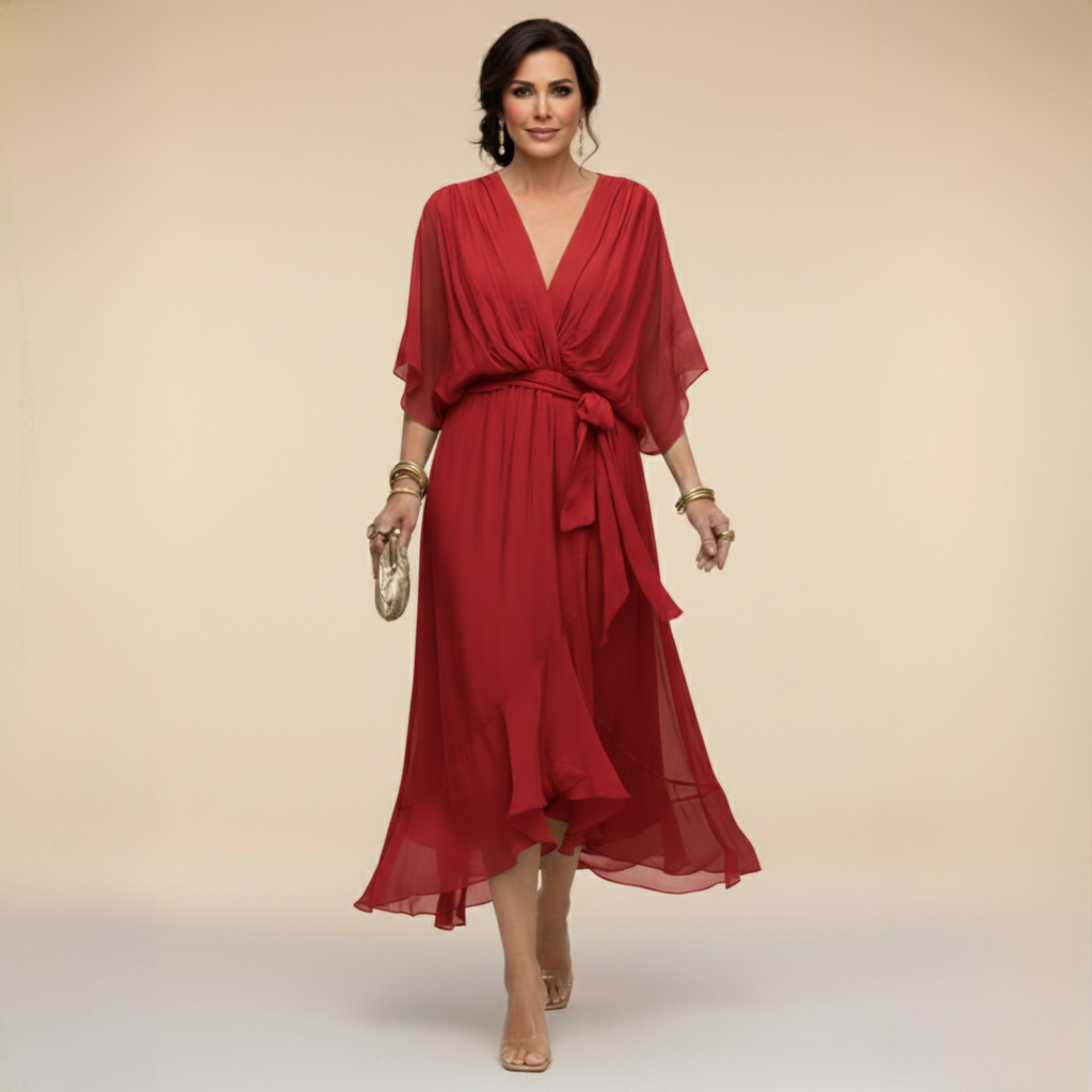 Helvano | Chiffon-Kleid mit V-Ausschnitt für Damen