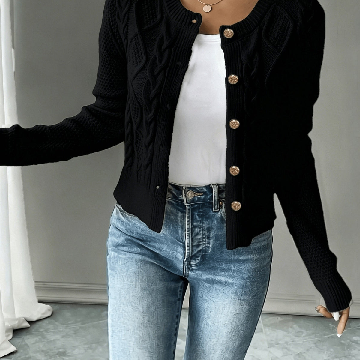 Helvano | Damen Zopfstrick-Cardigan mit Knopfleiste