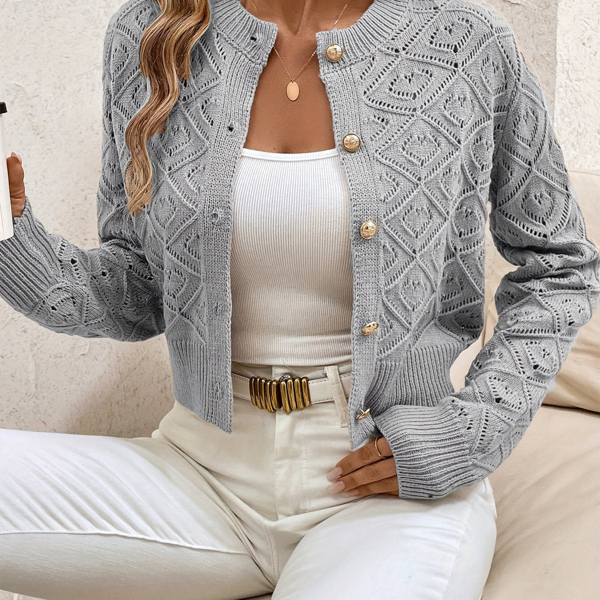 Helvano | Strukturierte Strickjacke mit Knopfleiste für Damen