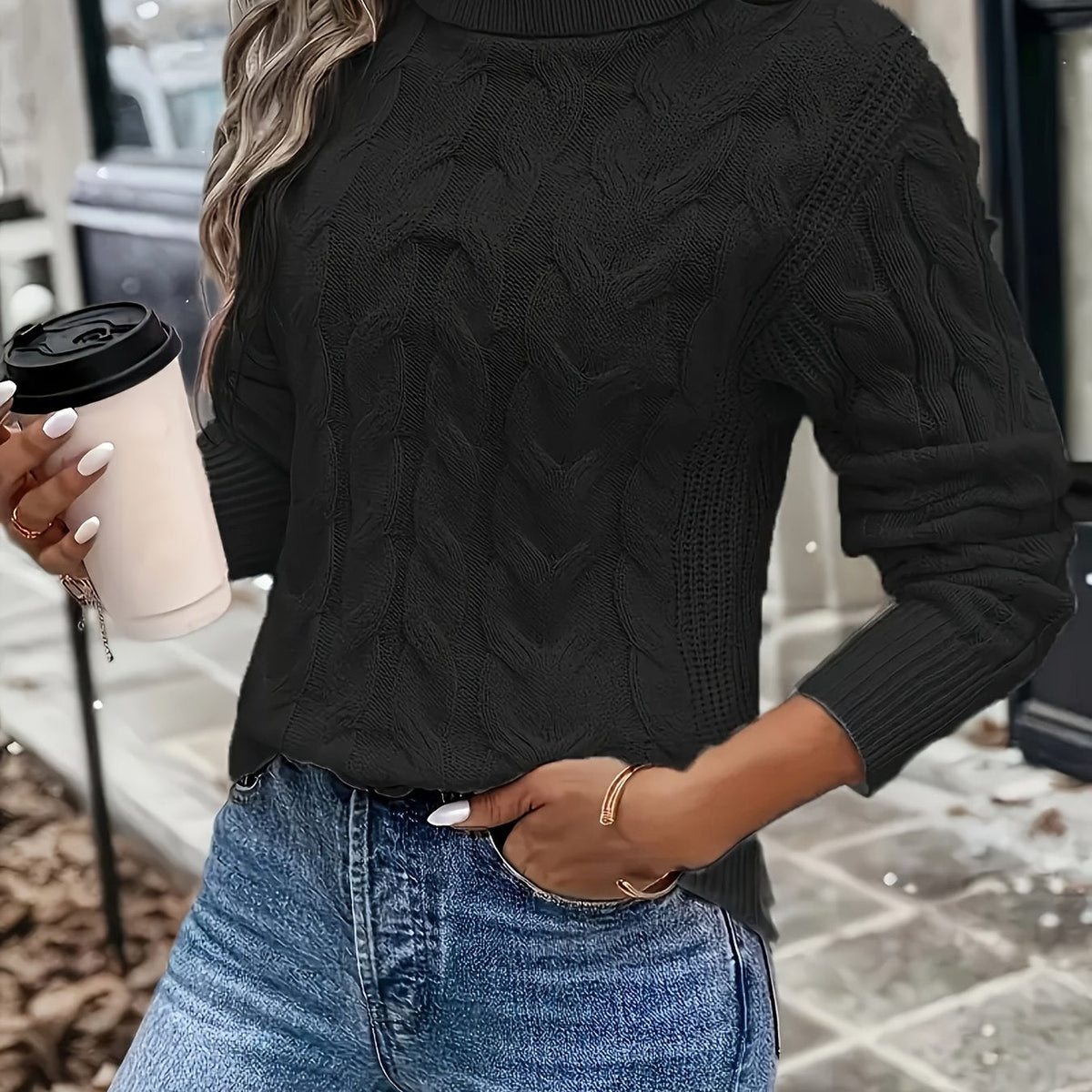 Helvano | Zopfstrick-Rollkragenpullover für Damen