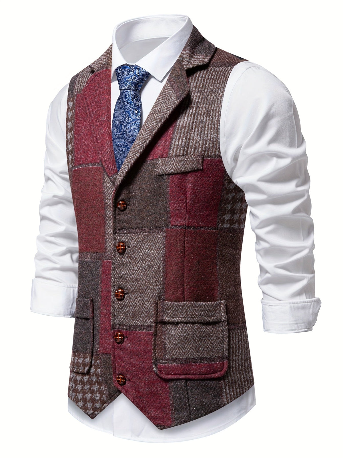 Helvano | Patchwork-Weste mit Fischgratmuster für Herren