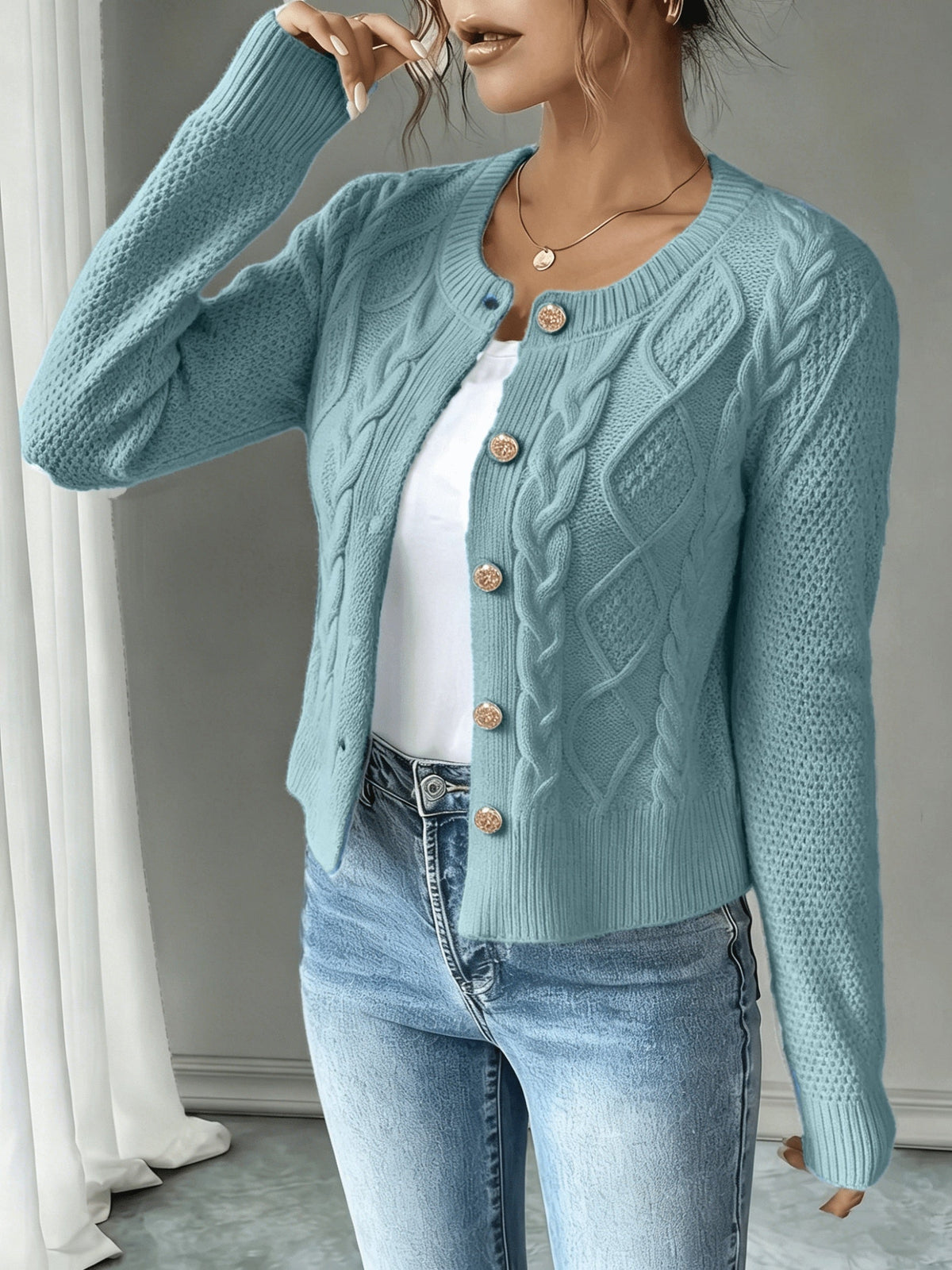 Helvano | Damen Zopfstrick-Cardigan mit Knopfleiste