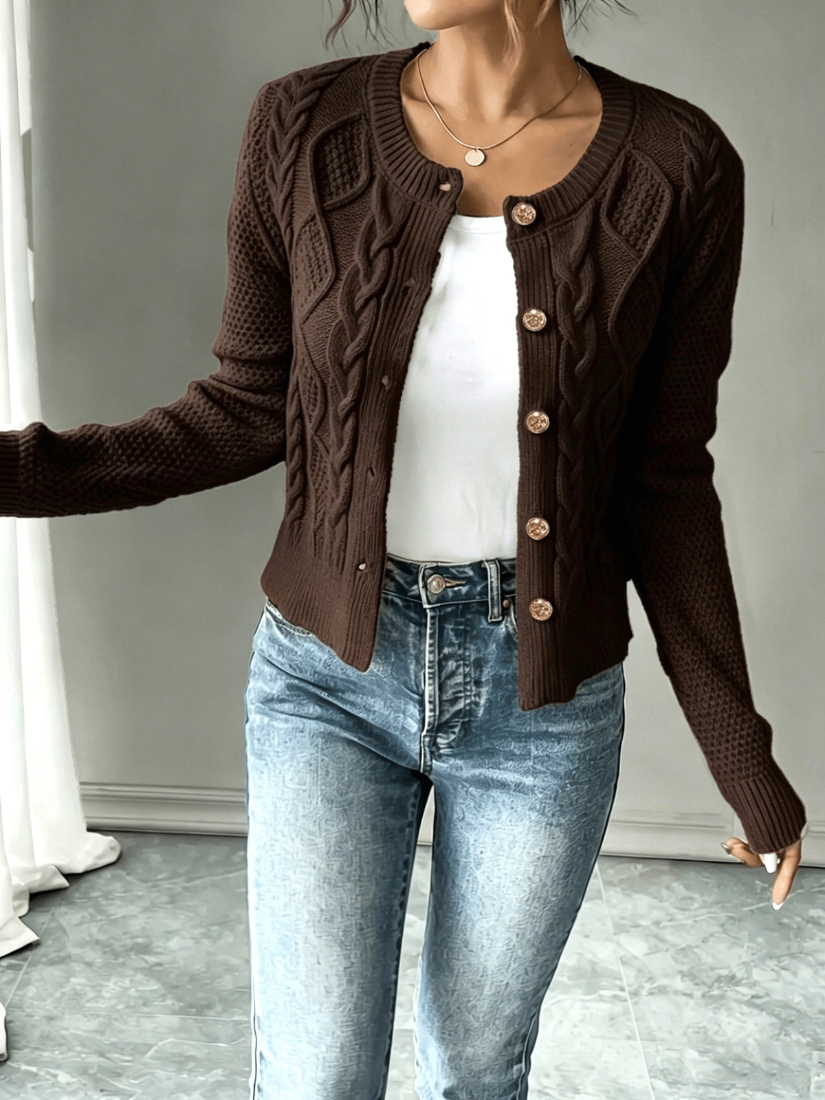 Helvano | Damen Zopfstrick-Cardigan mit Knopfleiste