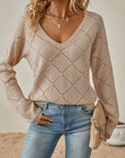 Helvano | Lochstrick-Pullover mit V-Ausschnitt für Damen
