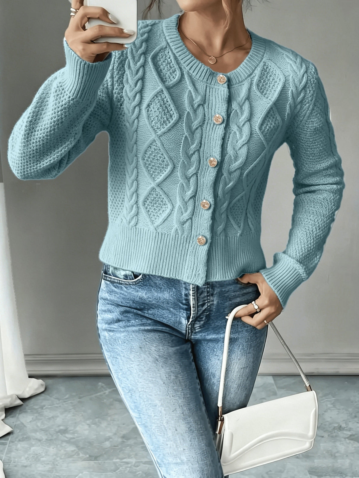 Helvano | Damen Zopfstrick-Cardigan mit Knopfleiste
