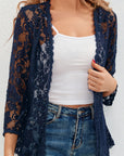 Helvano | Damen Strickjacke mit Blumen-Lochmuster