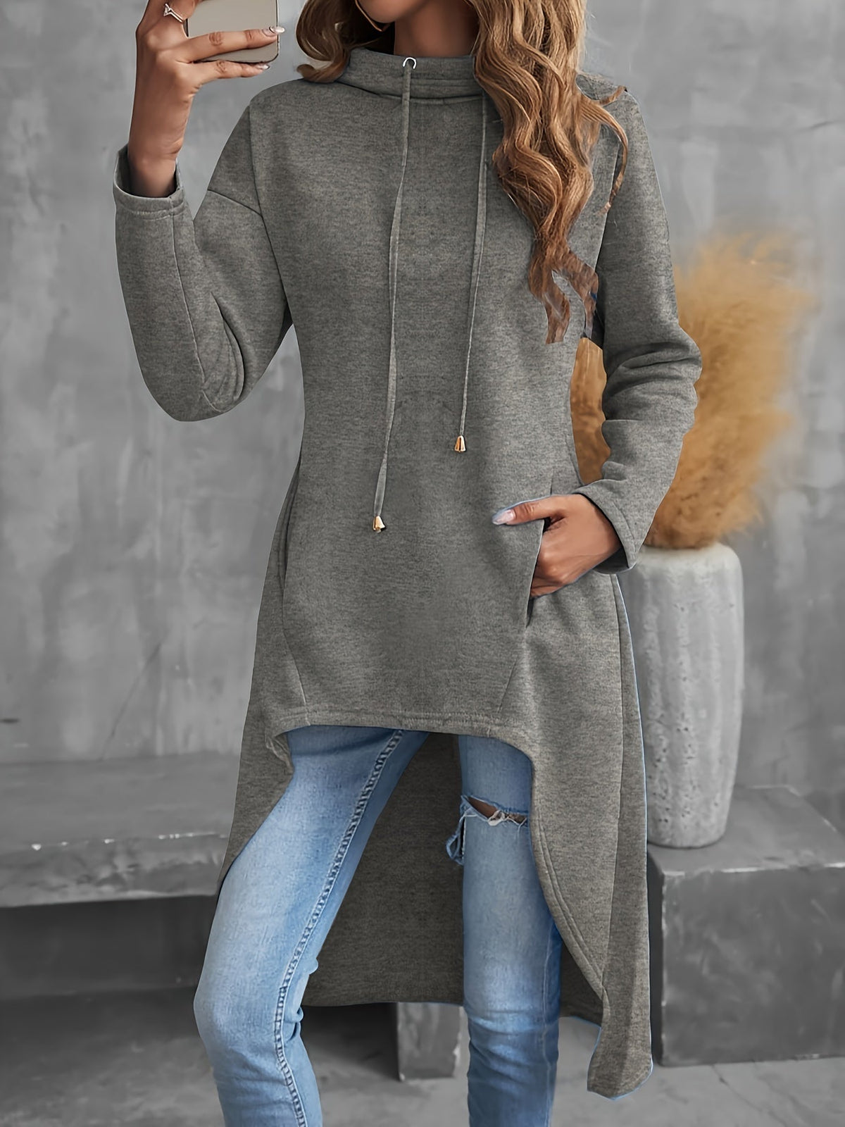 Helvano | Damen High-Low Hoodie mit Kordelzug