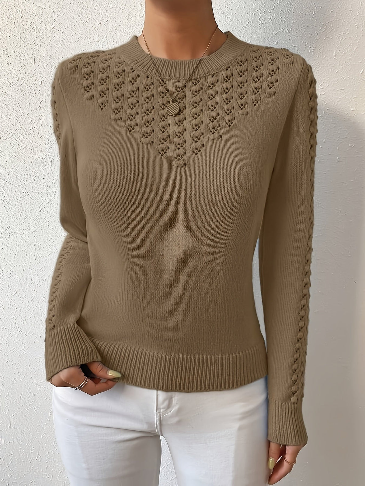 Helvano | Pointelle-Strickpullover mit Rundhals für Damen