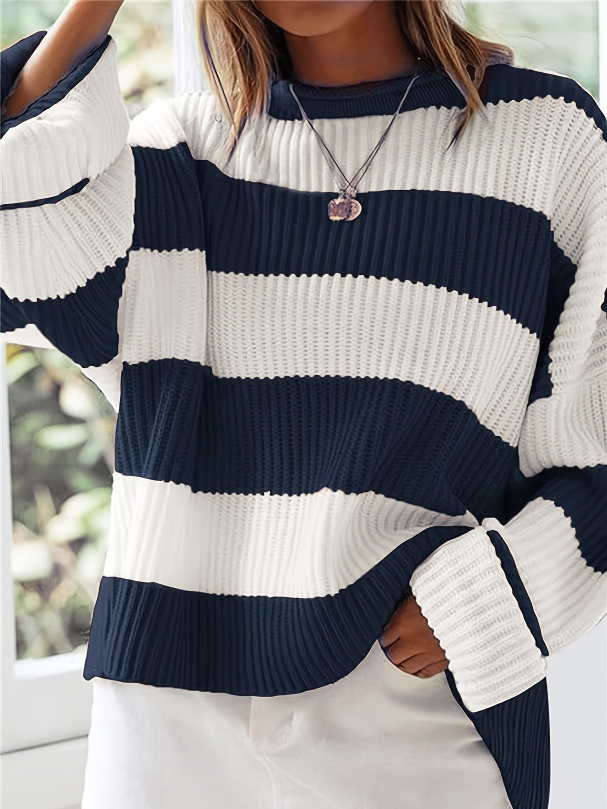 Helvano | Lockerer Colorblock-Strickpullover für Damen