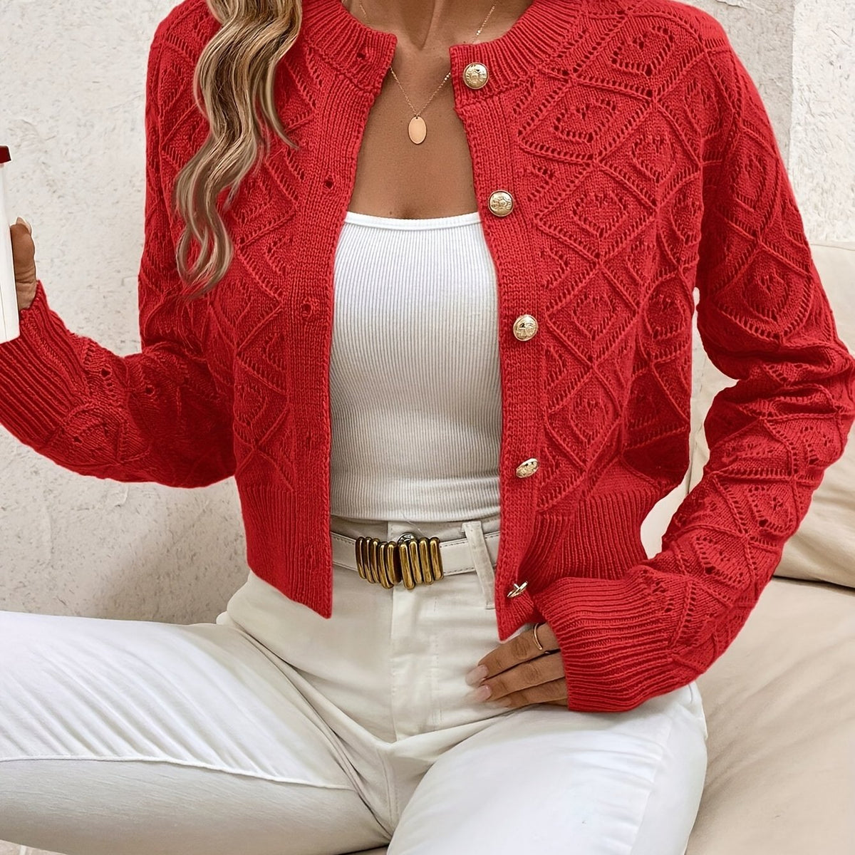 Helvano | Strukturierte Strickjacke mit Knopfleiste für Damen