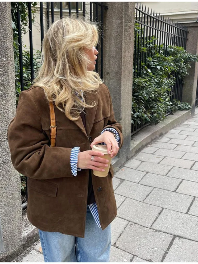 Helvano | Oversized Damen-Trenchcoat in Wildleder-Optik