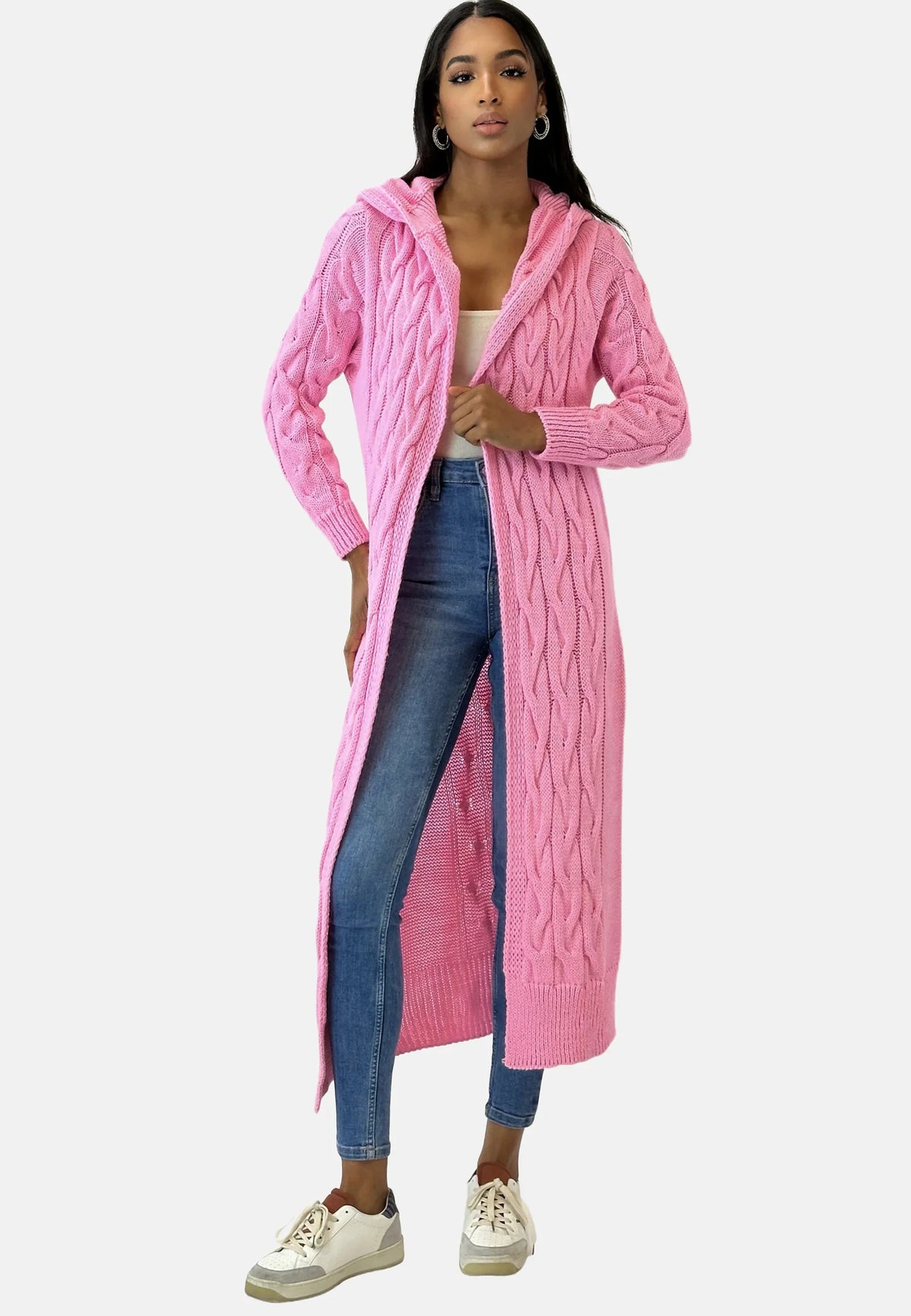 Helvano | Lange Damen-Strickjacke mit Kapuze