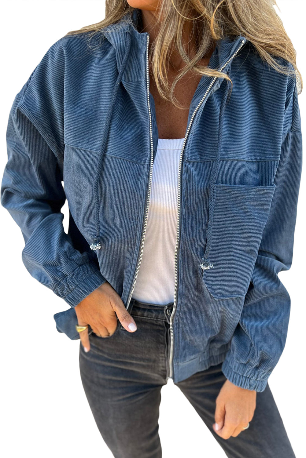 Helvano | Cordjacke mit Kapuze und Kordelzug für Damen
