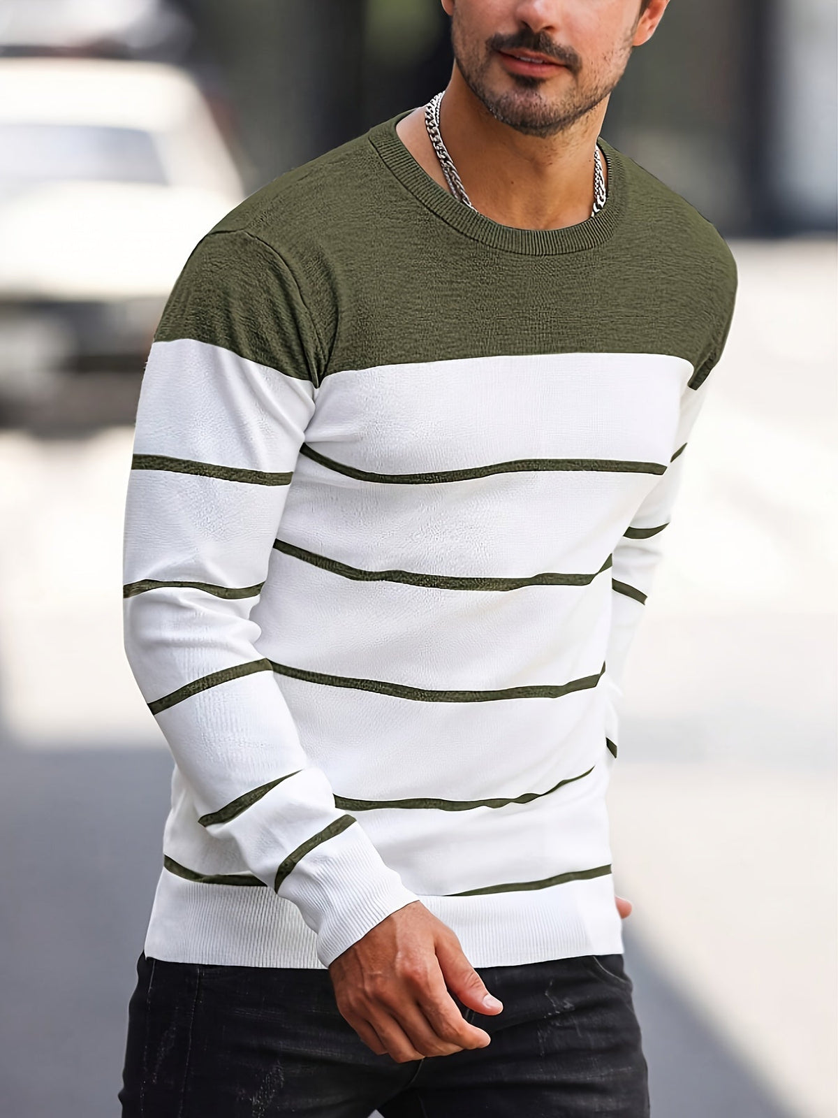Helvano | Gestreifter Strickpullover mit Rundhals für Herren