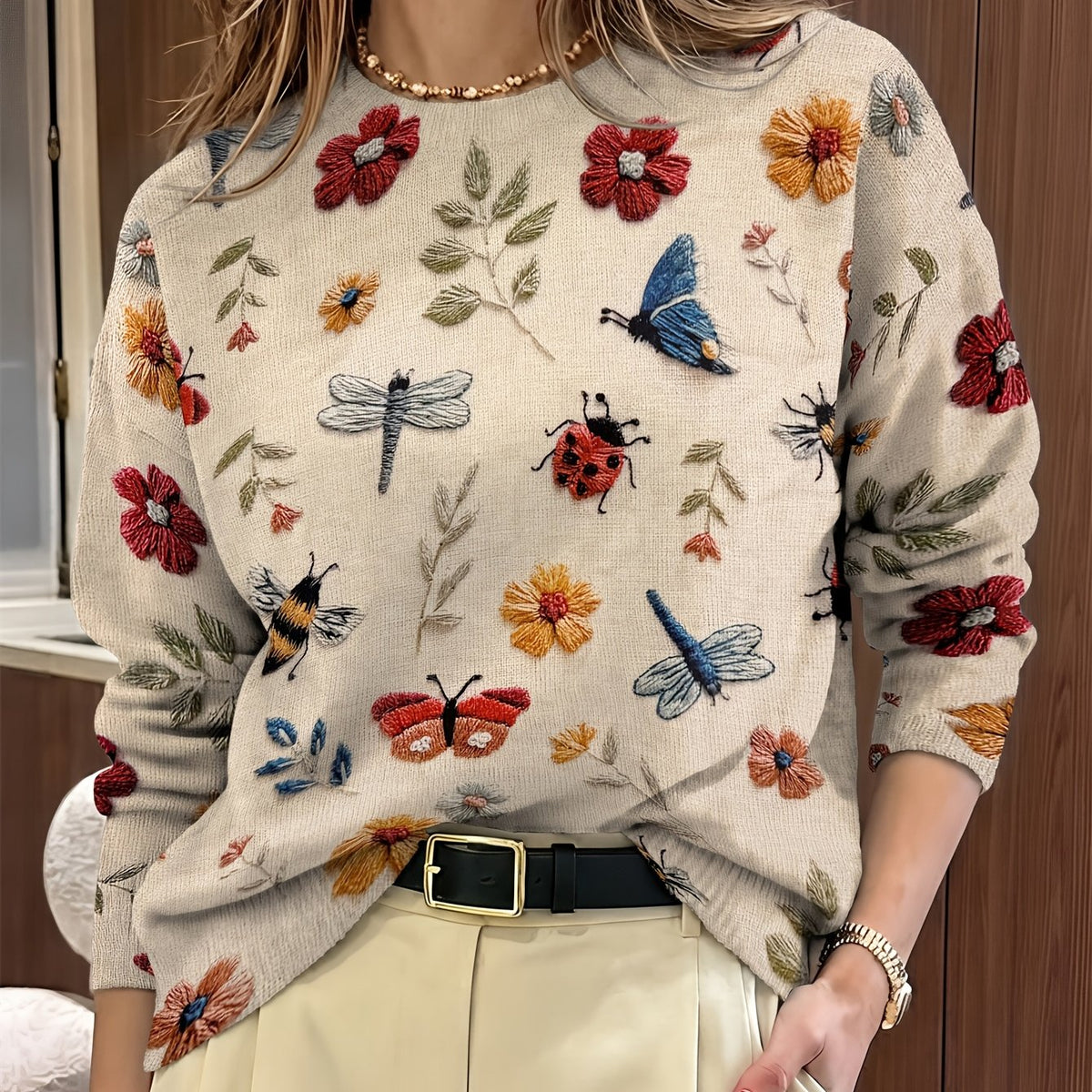 Helvano | Strickpullover mit Blumenprint für Damen
