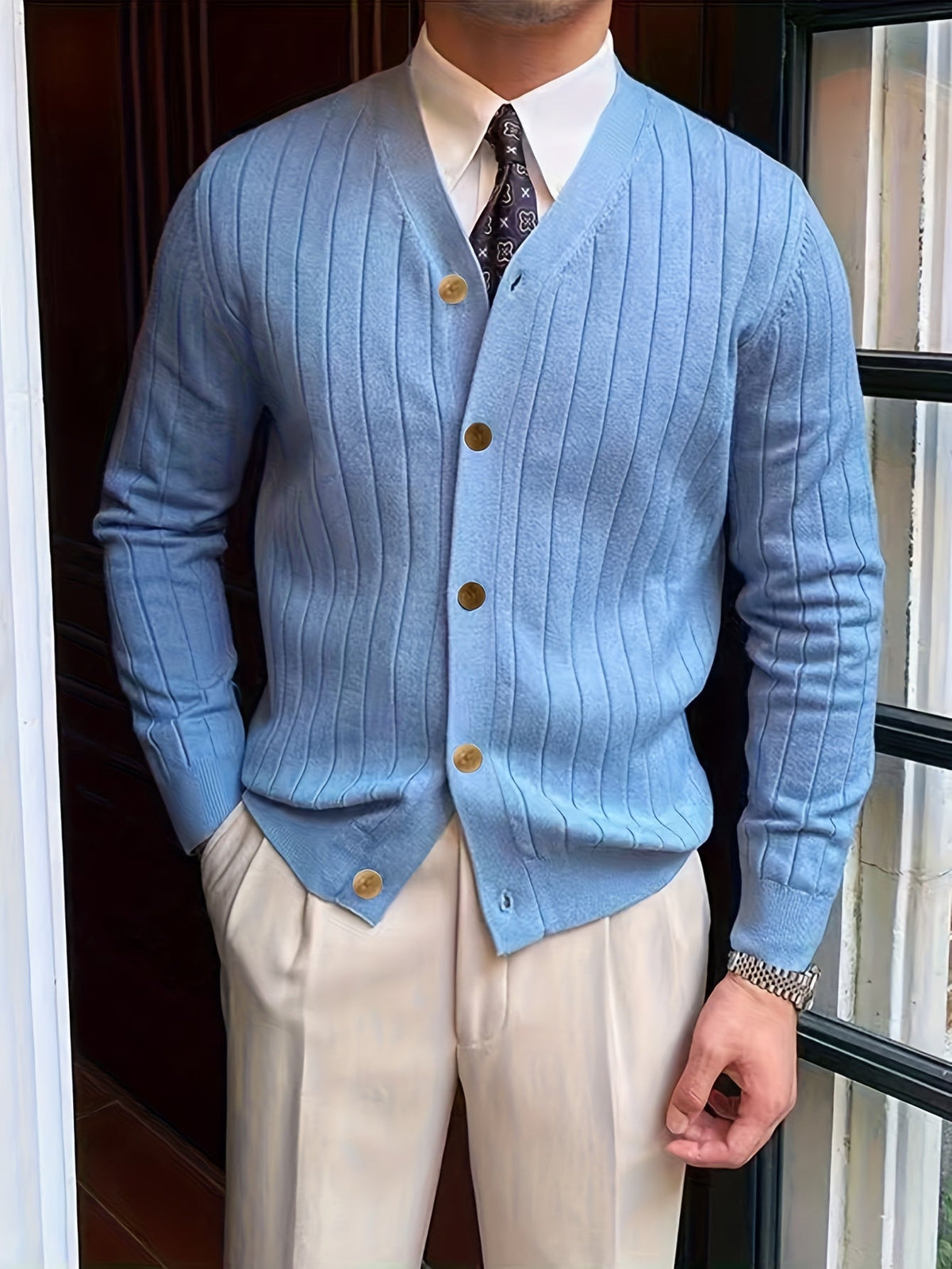 Helvano | Gerippte Strickjacke mit Knöpfen für Herren