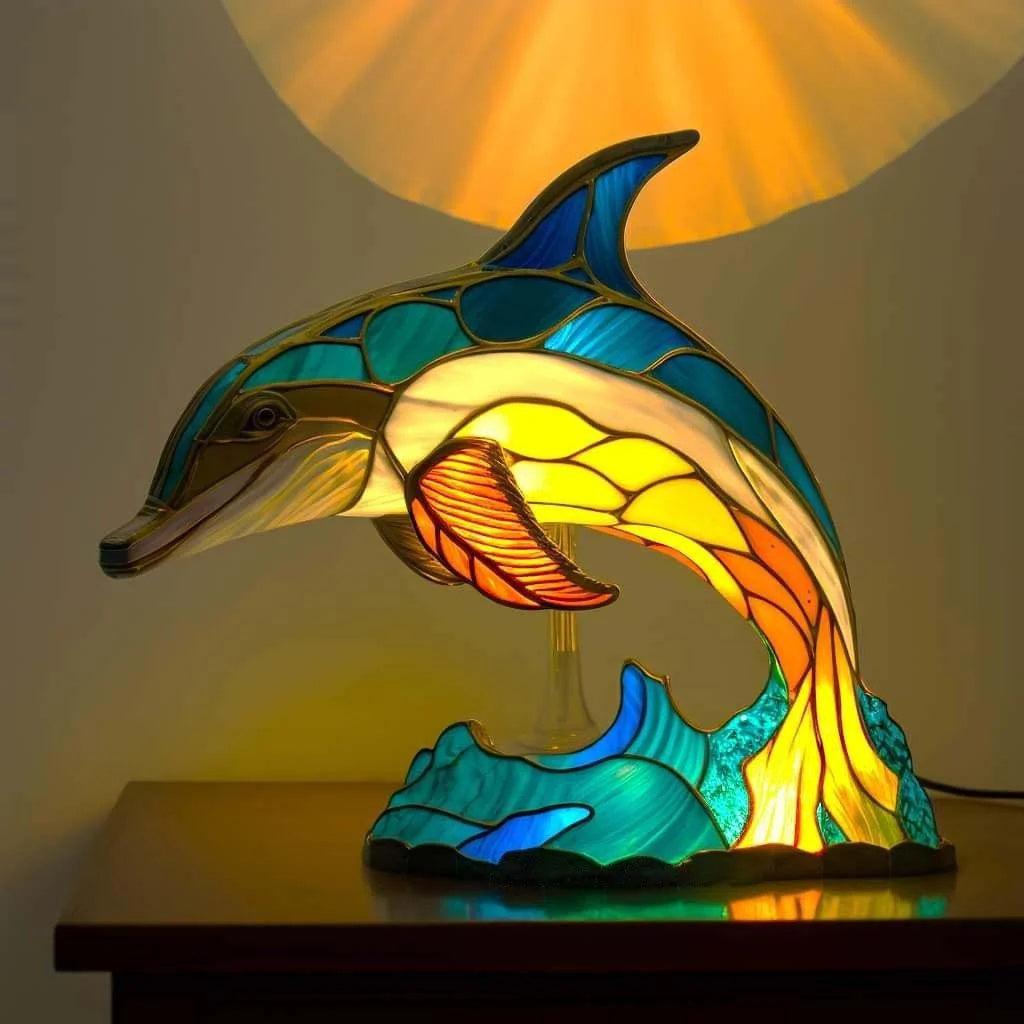 Helvano | Buntglas-Tischlampe im Tierdesign