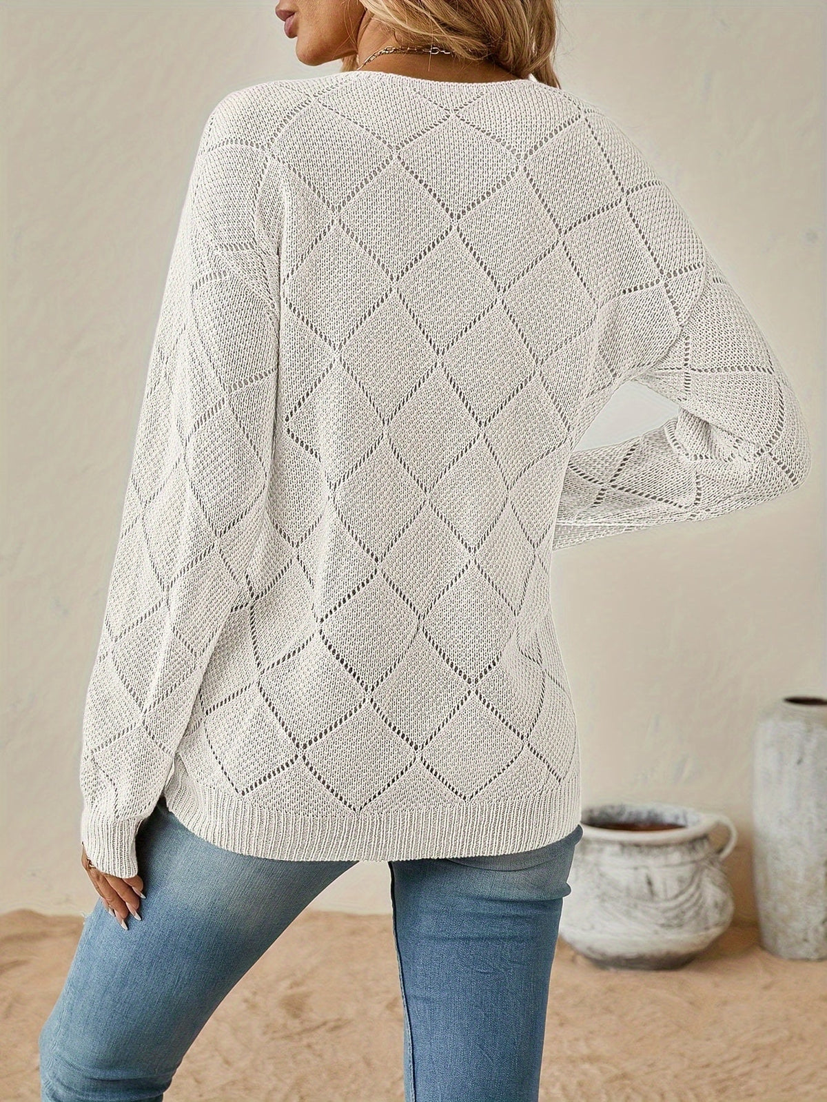 Helvano | Lochstrick-Pullover mit V-Ausschnitt für Damen