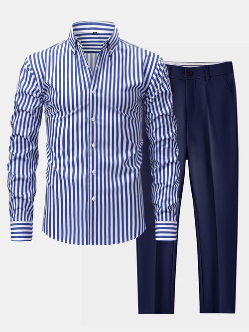 Helvano | Herren-Set gestreiftes Hemd & Slim-Fit Hose