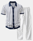 Helvano | Herren Set: Strick-Streifenhemd & Leinenhose