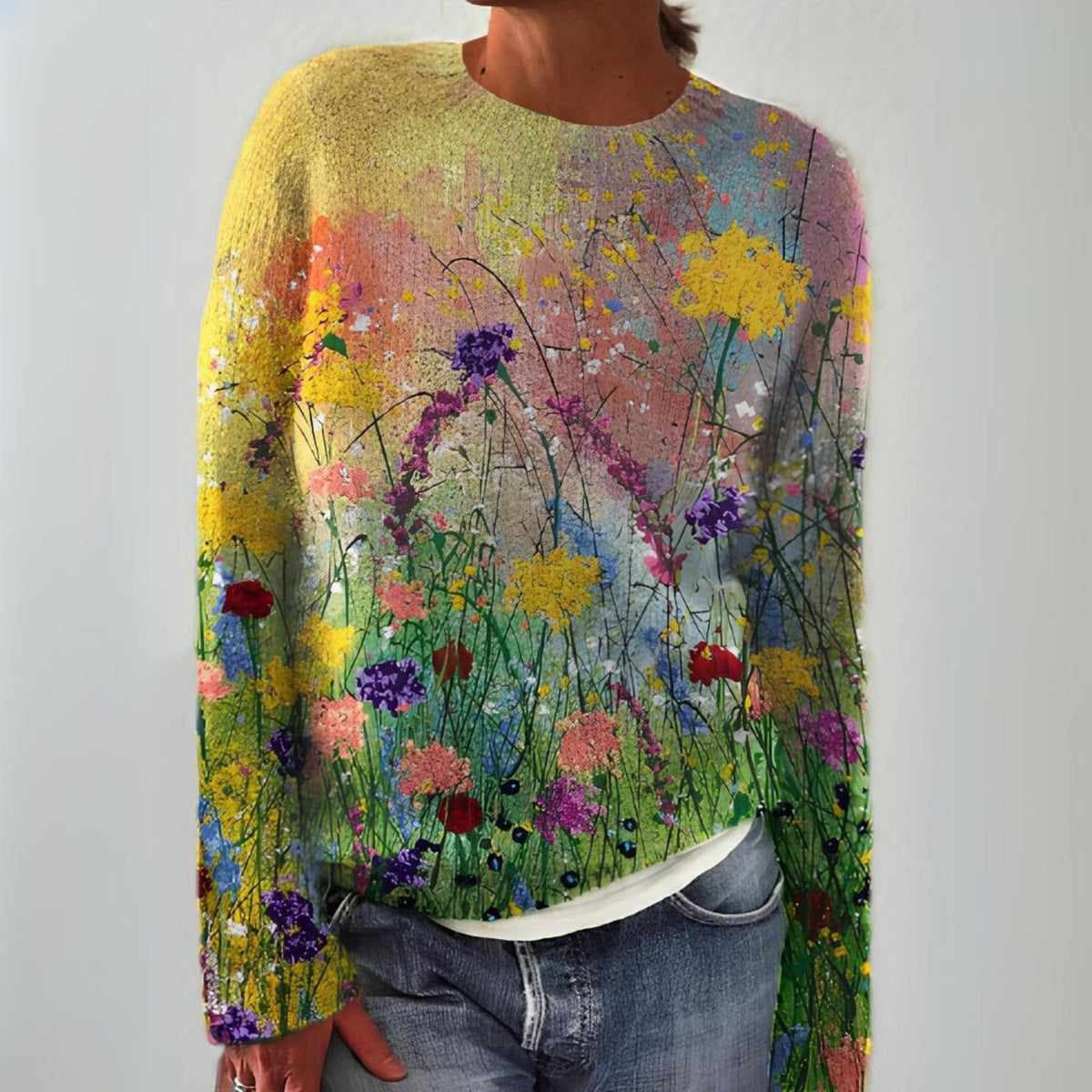 Helvano | Damen Strickpullover mit Blumenmuster