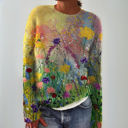 Helvano | Damen Strickpullover mit Blumenmuster