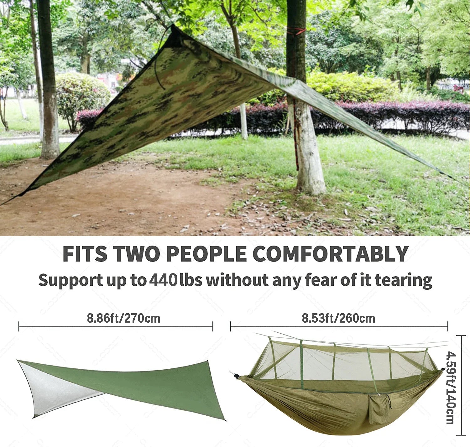 Helvano | Camping-Hängematte für 2 Personen mit Moskitonetz