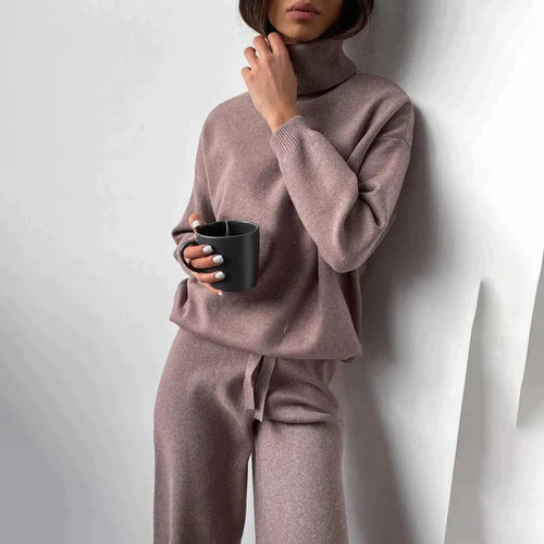 Helvano | Zweiteiler Strick-Set für Damen in Kaffeebraun