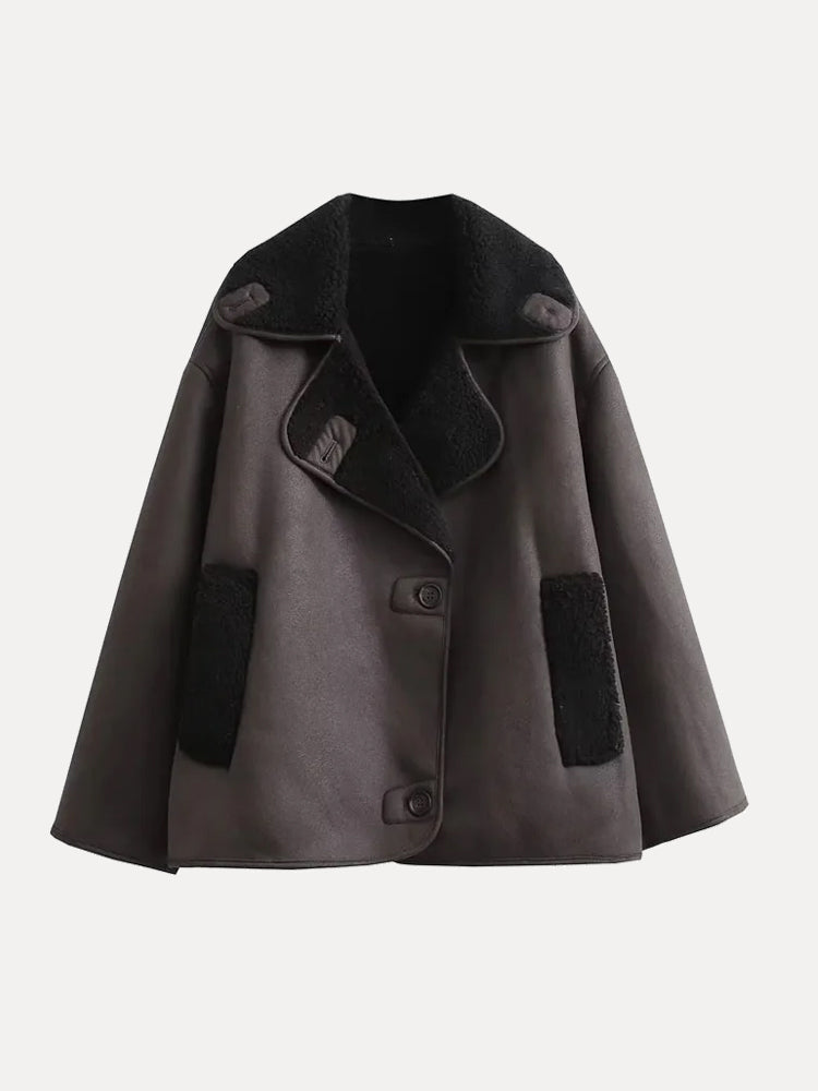 Helvano | Oversized Damenjacke mit Fell in Braun