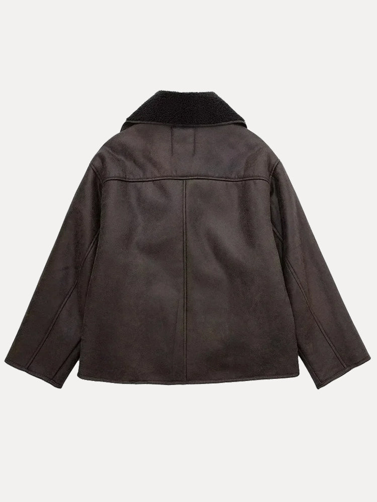 Helvano | Oversized Damenjacke mit Fell in Braun