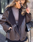 Helvano | Oversized Damenjacke mit Fell in Braun