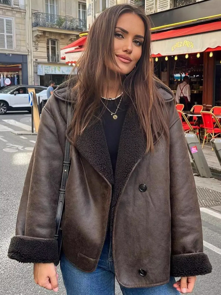 Helvano | Oversized Damenjacke mit Fell in Braun
