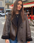 Helvano | Oversized Damenjacke mit Fell in Braun