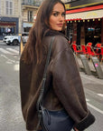 Helvano | Oversized Damenjacke mit Fell in Braun