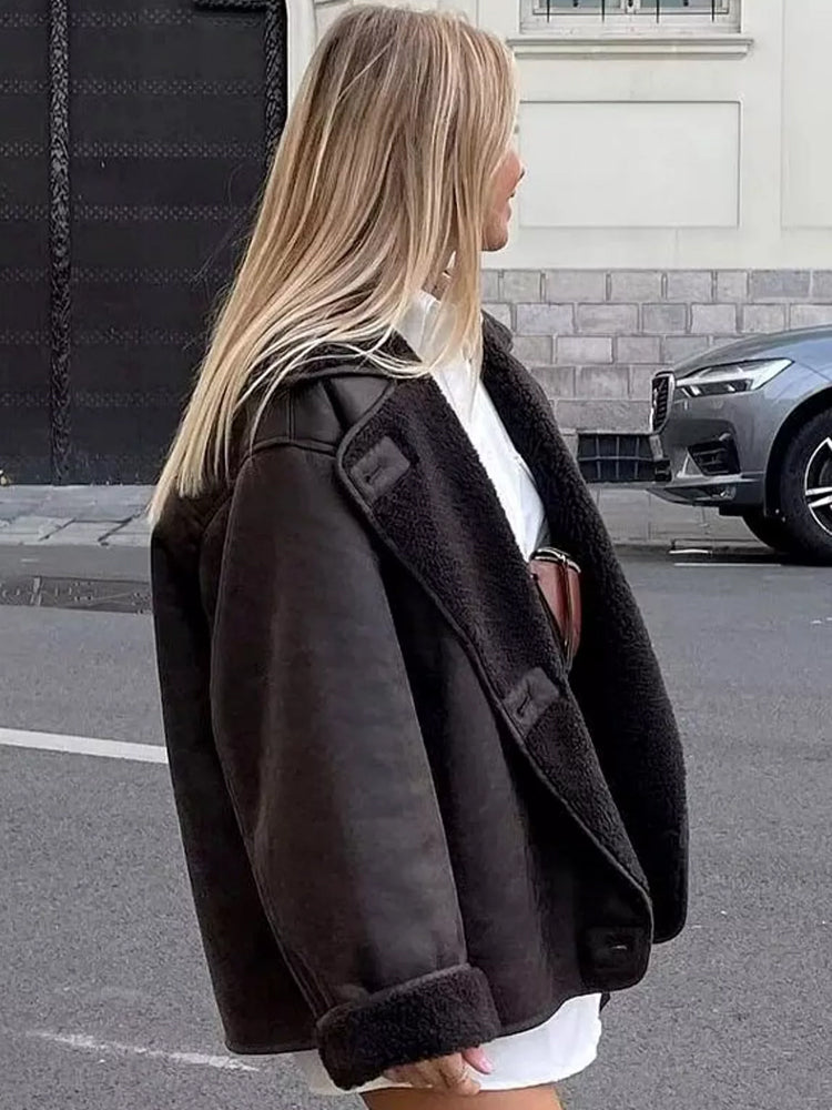Helvano | Oversized Damenjacke mit Fell in Braun