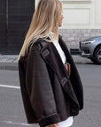 Helvano | Oversized Damenjacke mit Fell in Braun