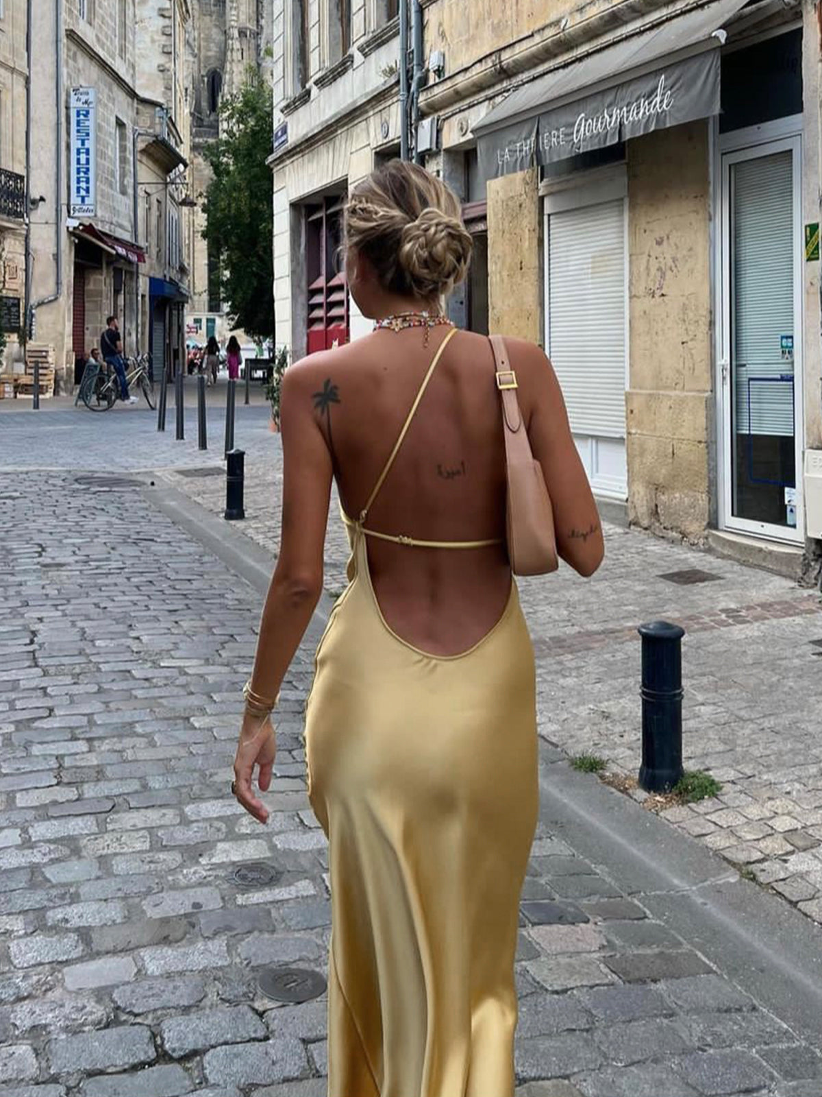 Helvano | Satin-Maxikleid mit Rückenschlitz für Damen