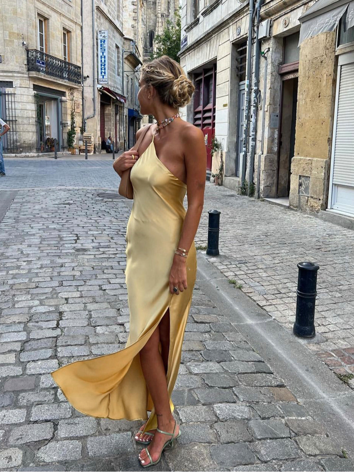 Helvano | Satin-Maxikleid mit Rückenschlitz für Damen